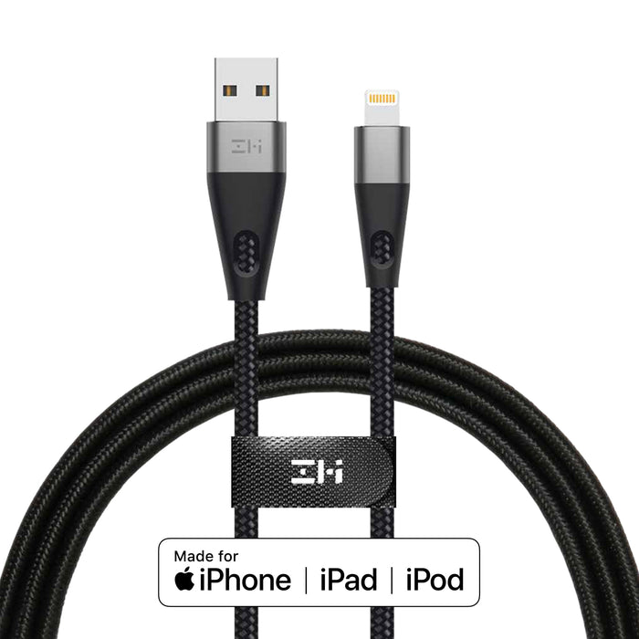 Hi-Tension MFi Certified Lightning to USB Cable, Braided Black