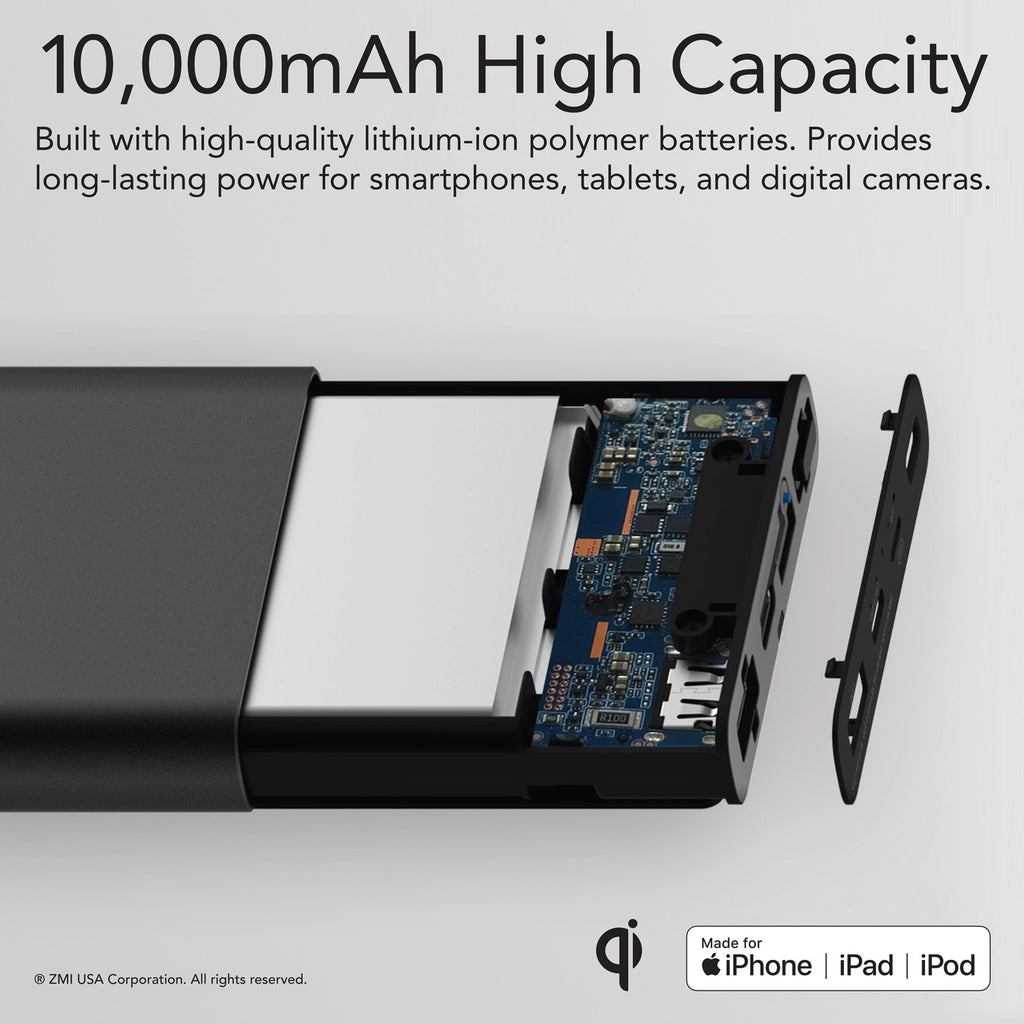 LevPower M10 USB-C Power Bank - Qi Certified Wireless Charger, Apple MFi Certified, USB PD, Lightning Port Input